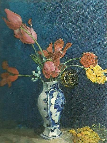 Carl Larsson tulpaner i vas oil painting image